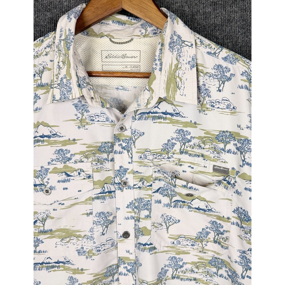 Eddie Bauer Shirt Men XL White Landscape Nature Graphic Mesh Back Hiking Camp - Picture 3 of 14